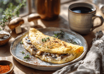 Healthy Keto Breakfast Chicken Mushroom Egg Omelette