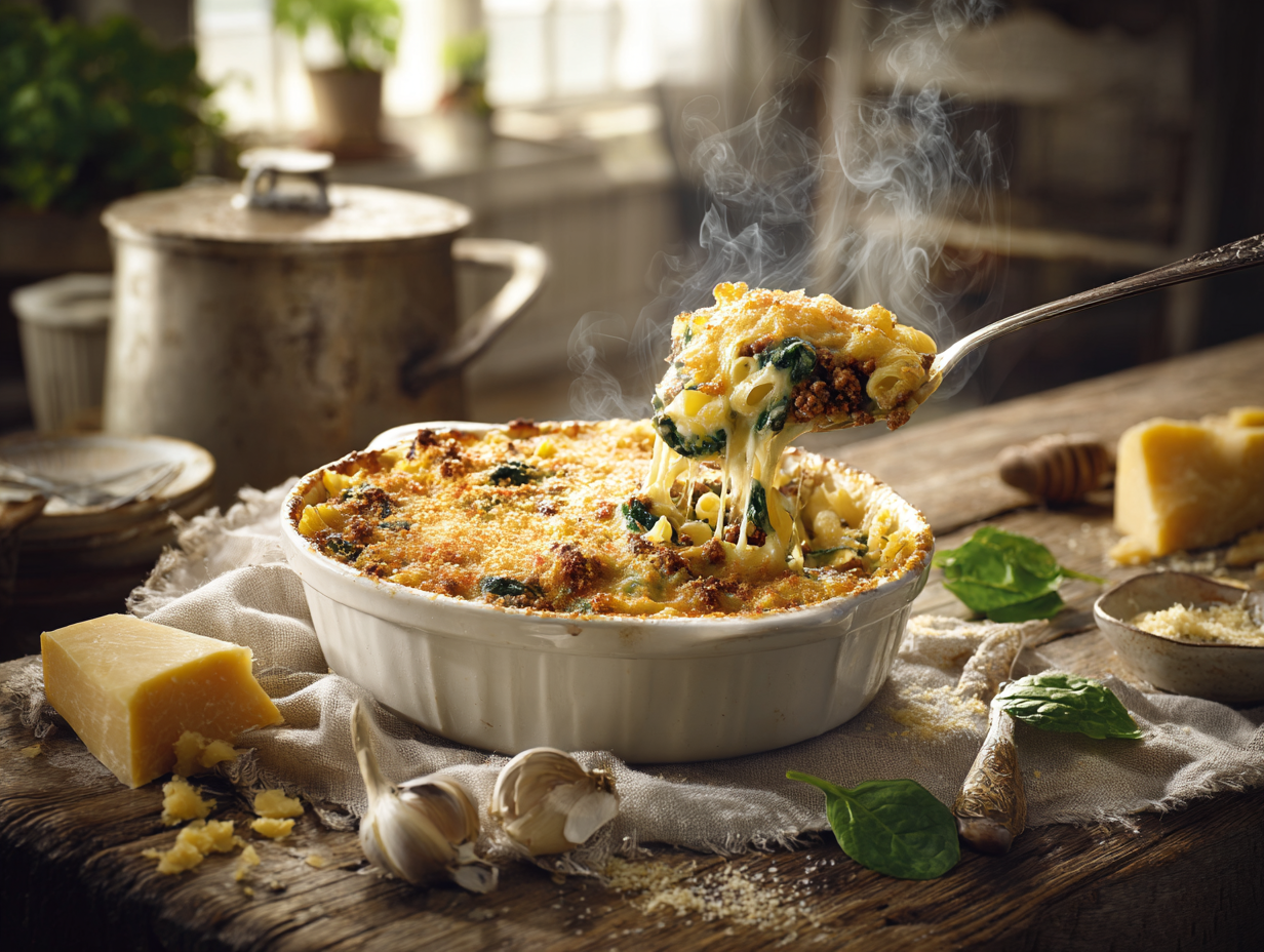 Creamy Baked Macaroni And Cheese With Ground Beef And Spinach2