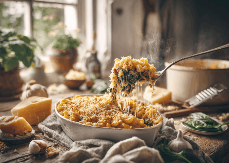Creamy Baked Macaroni And Cheese With Ground Beef And Spinach