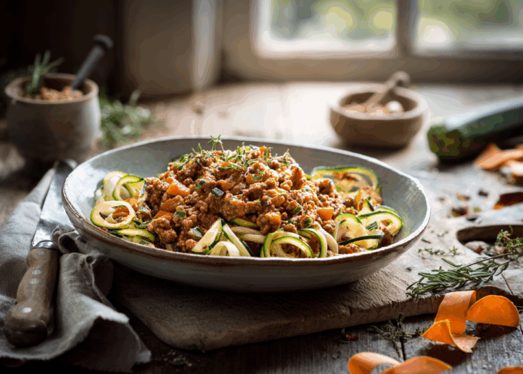 Healthy Paleo Turkey Bolognese And Courgette ‘Pasta’