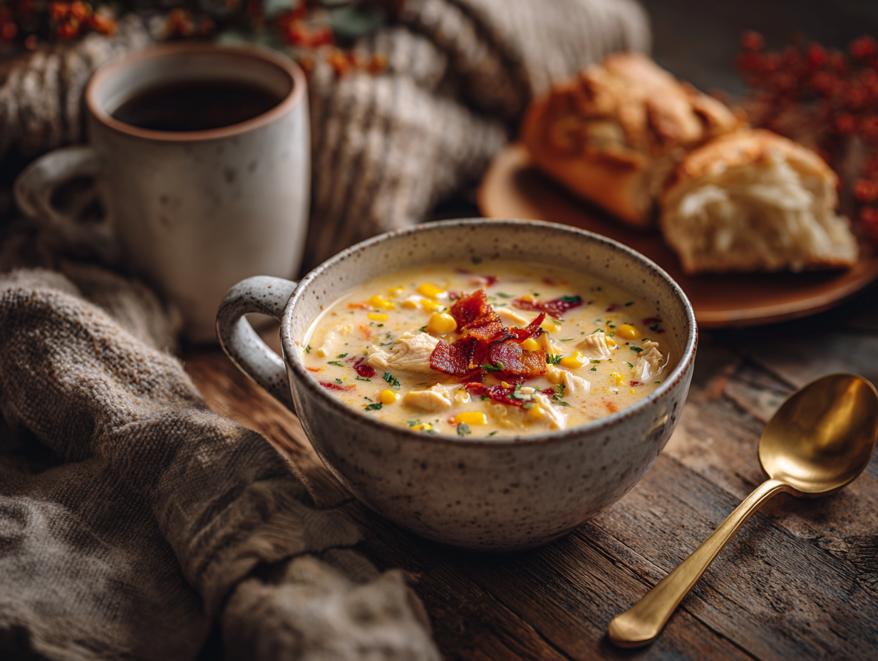 Heartwarming Cheddar Corn And Chicken Chowder