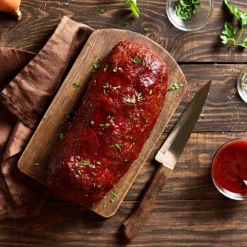 Cheesy Healthy Meatloaf Recipe 2 Healthy Meatloaf With A Small Bowl Of Ketchup On The Side