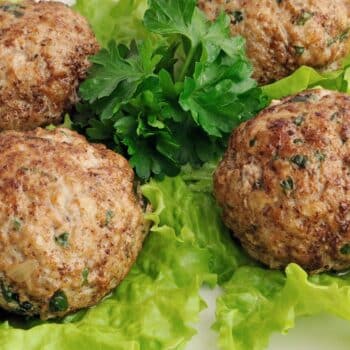 Quick And Easy Herbed Meatballs 2 Four Herbed Meatballs On Lettuce Leaves
