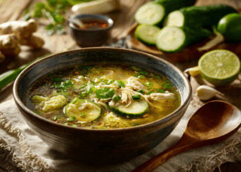 Filling Stuffed Cucumber Soup With Chicken And Mushrooms