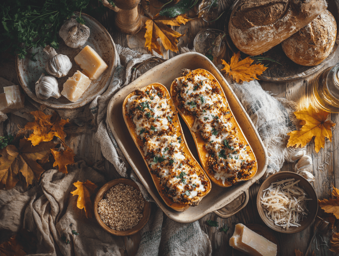 Scrumptious Stuffed Butternut Squash With Quinoa And Chicken