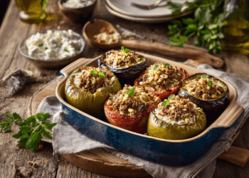 Easy Stuffed Green Pepper, Tomatoes And Eggplants With Ground Beef And White Rice