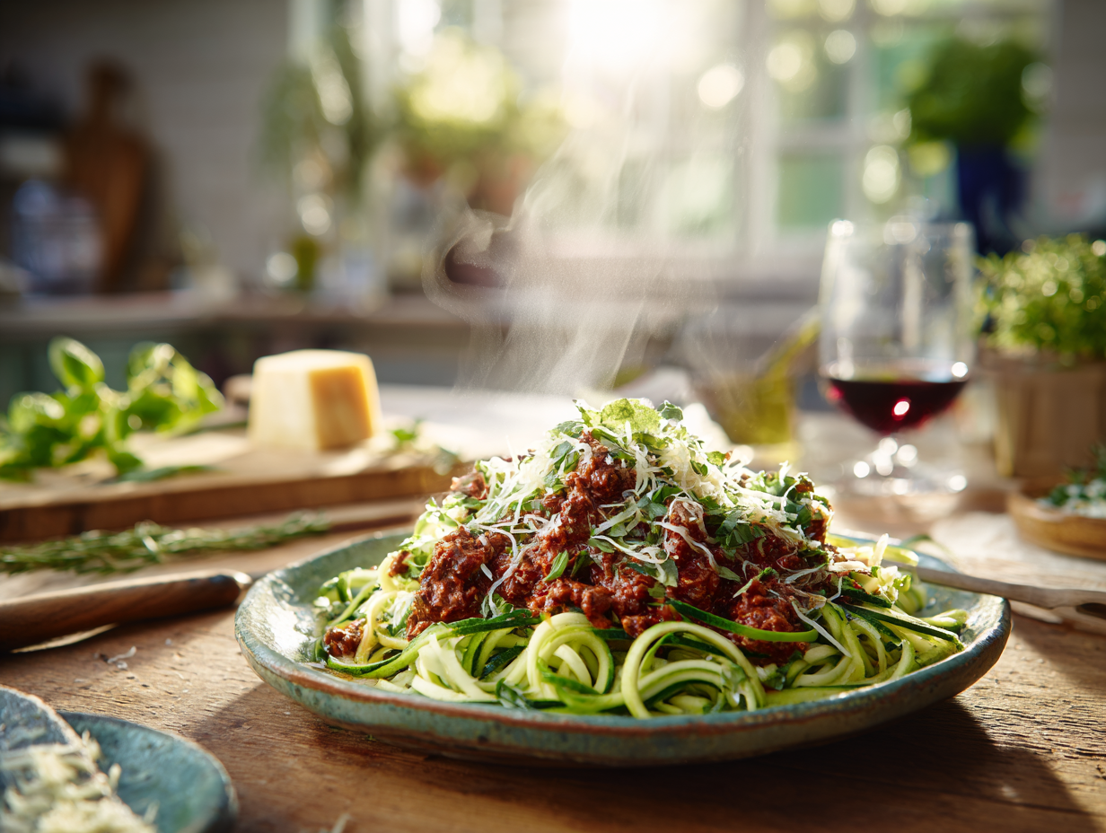 Satisfying Courgetti With Spicy And Minty Lamb Sauce