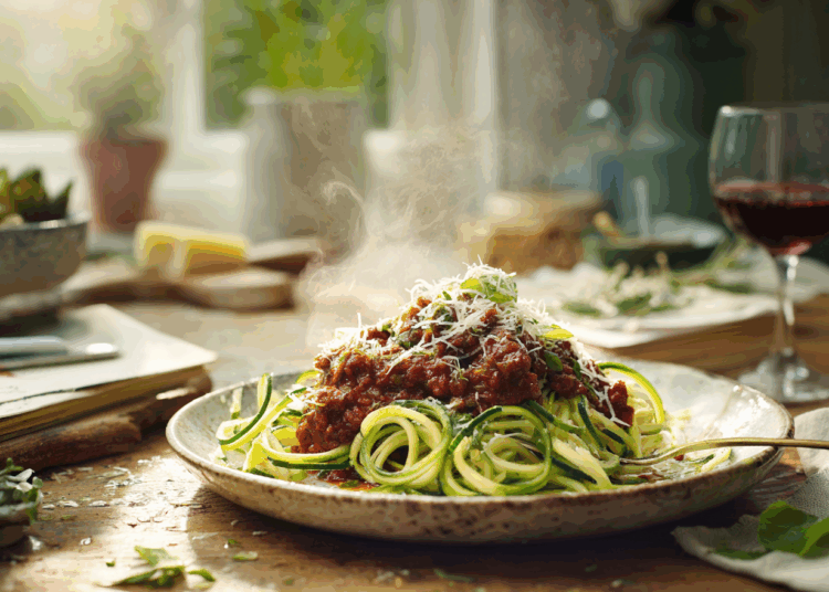 Satisfying Courgetti With Spicy And Minty Lamb Sauce