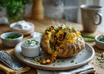 Savoury Pork And Cheese Stuffed Jacket Potatoes