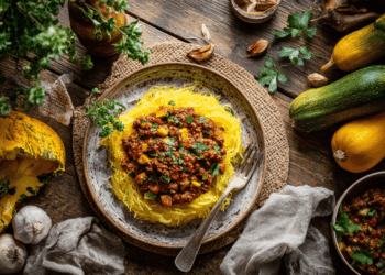 Easy Spaghetti Squash With Veggies And Meat Sauce