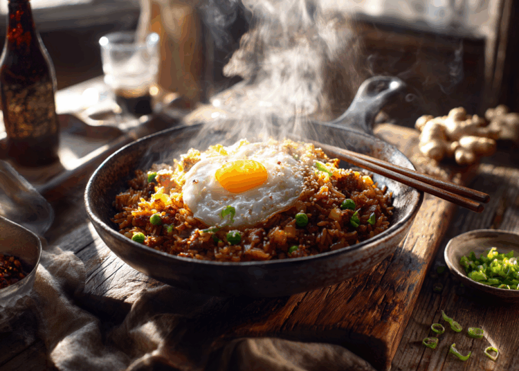 Savoury Ginger And Soy Pork Fried Rice With Fried Egg