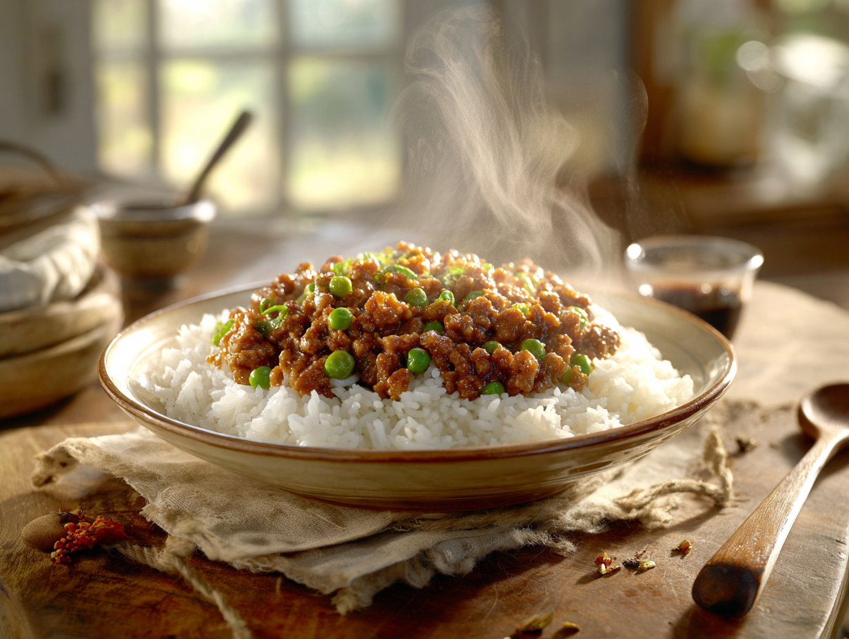 Extra Filling Steamed Rice With Pork Topping