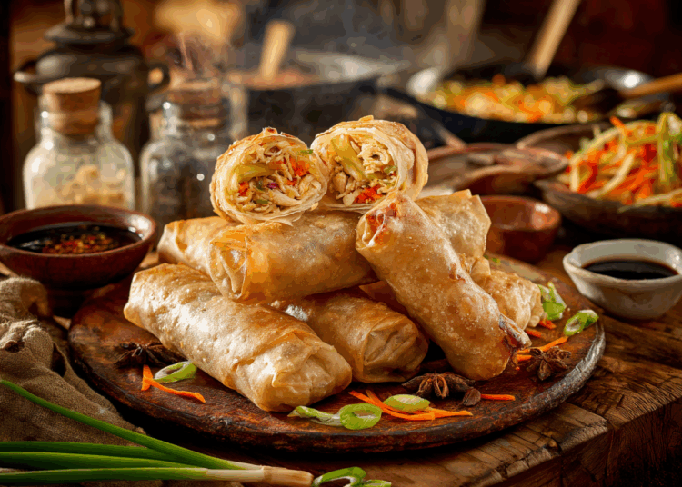 Flaky And Crispy Chinese Chicken Spring Rolls