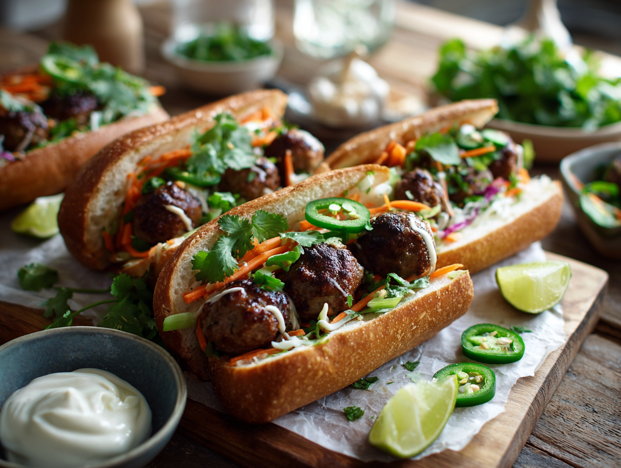 Authentic Vietnamese Pork Meatball Banh Mi Rollups