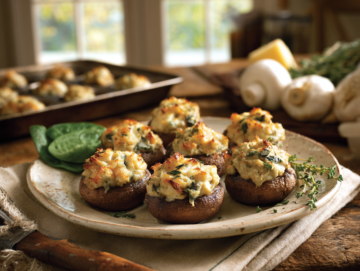 Creamy Turkey And Artichoke Stuffed Mushrooms 2 Creamy Turkey And Artichoke Stuffed Mushrooms