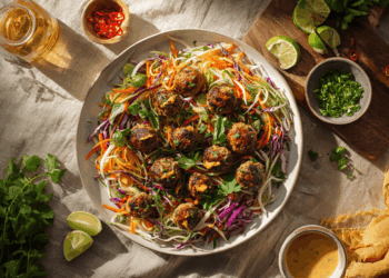 Herby Thai Pork Meatballs And Shredded Salad With Sriracha Dressing