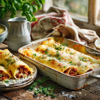 Cheesy Mince And Pancakes
