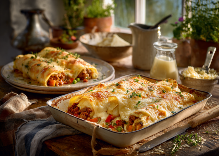 Cheesy Mince And Pancakes