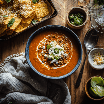 Hearty Tomato Soup With Crispy Nachos