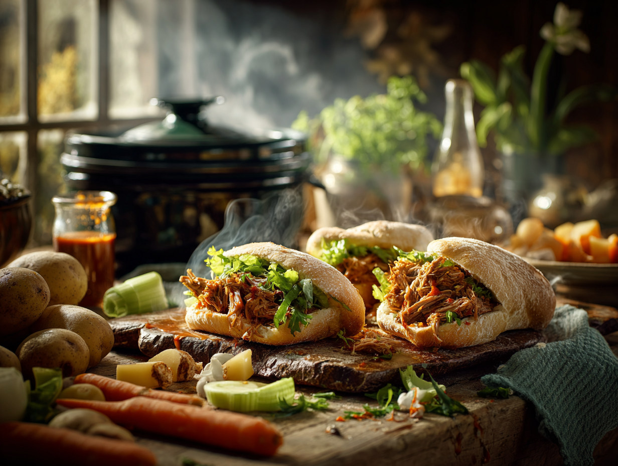 Soft And Warm Slow-Cooked Pork Bread Rolls