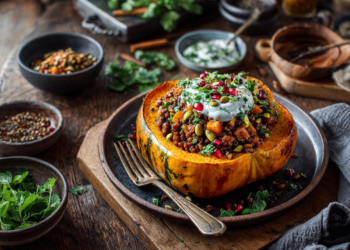 Roasted Pumpkin Stuffed With Moroccan Spiced Lamb