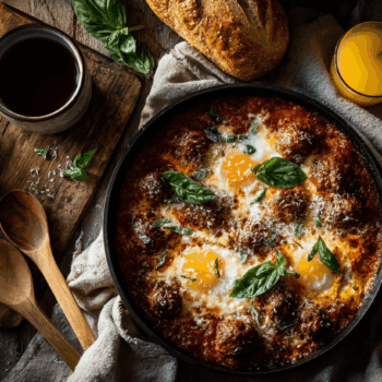 Herbed Tomato Meatballs And Baked Eggs Recipe