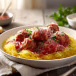 Slow Cooker Healthy Turkey Meatballs Over Spaghetti Squash