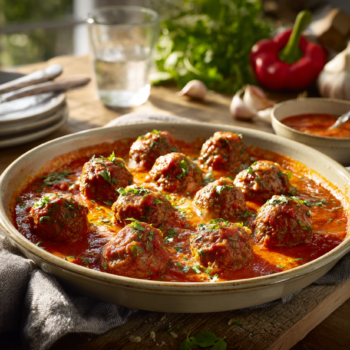 Decadent Baked Meatballs In Red Pepper Sauce Recipe
