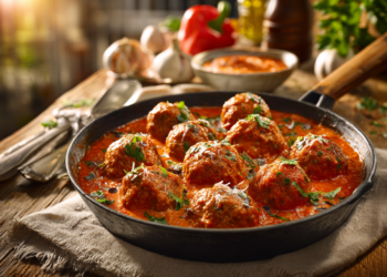 Decadent Baked Meatballs In Red Pepper Sauce Recipe
