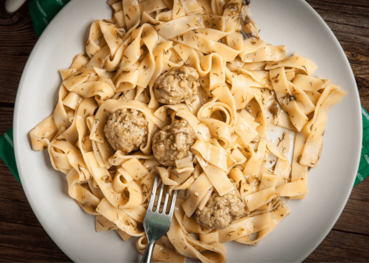 Gluten-Free Chicken Meatballs In Cream Sauce Over Tagliatelle