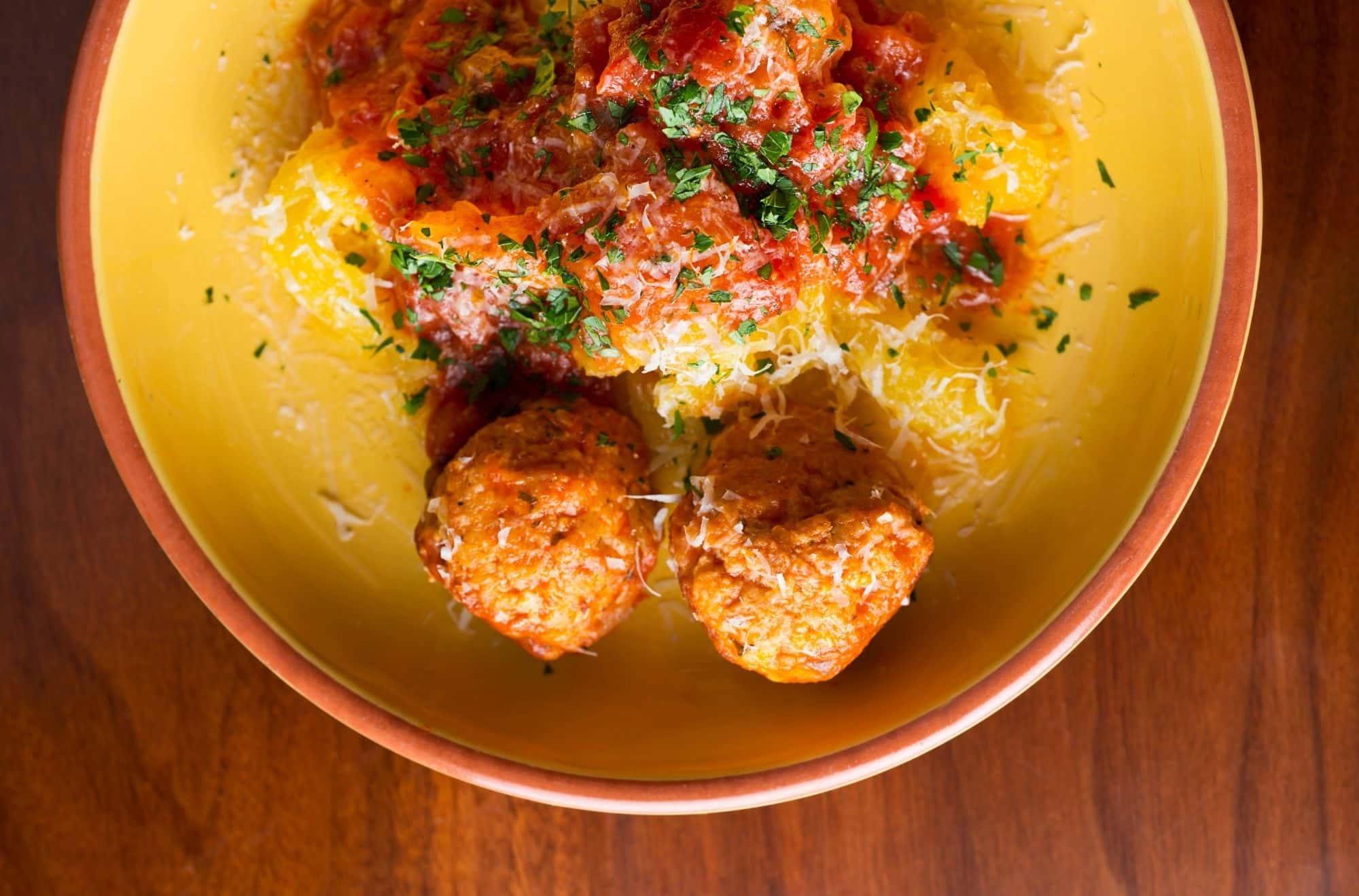 Slow Cooker Healthy Turkey Meatballs Over Spaghetti Squash