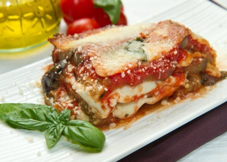 Heavenly Low-Carb Lasagna 1 A Slice Of Heavenly Low-Carb Lasagna With Basil On The Side