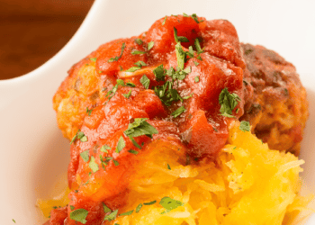 Flavourful Spaghetti Squash And Ranch Bison Meatball Marinara