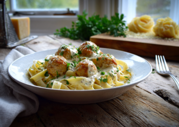 Gluten Free Chicken Meatballs In Cream Sauce Over Tagliatelle