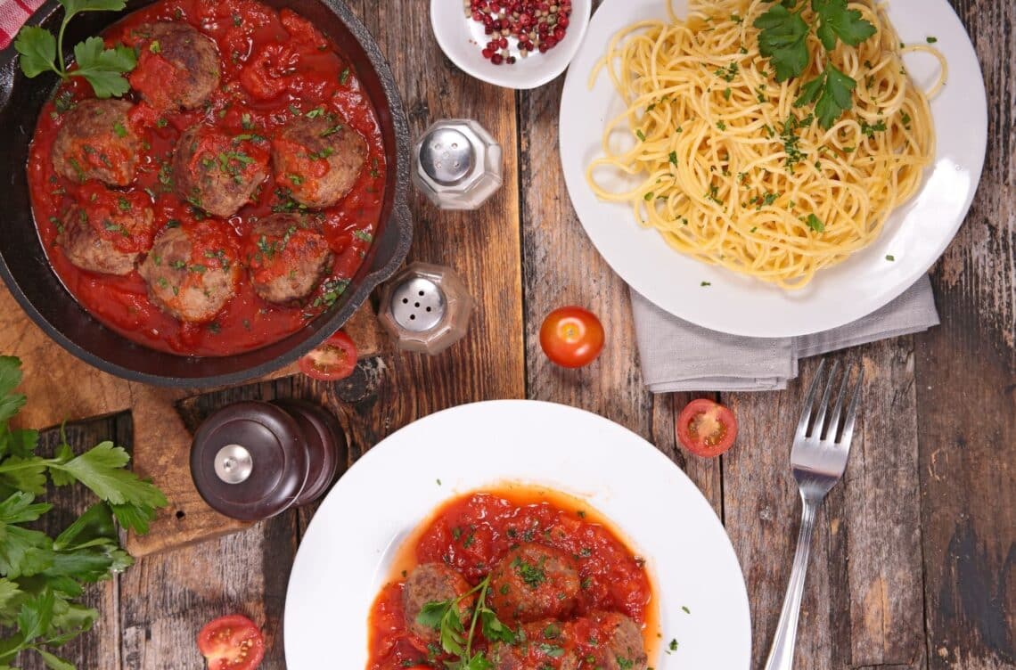 Heavenly Spaghetti Sauce And Meatballs #1 1 Deconstructed Heavenly Spaghetti Sauce And Meatballs #1 On The Wooden Table