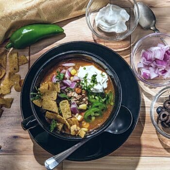 Simple And Delicious Chili Verde 2 Simple And Delicious Chili Verde Served With Onions, Olives, Jalapeno, And Cheese