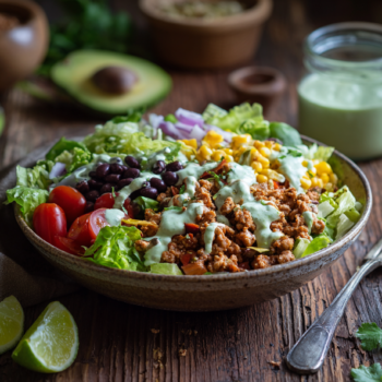 Crumbly Turkey Taco Salad With Avocado Cream Recipe