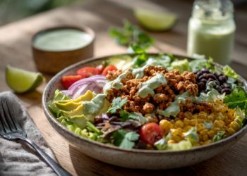 Crumbly Turkey Taco Salad With Avocado Cream Recipe