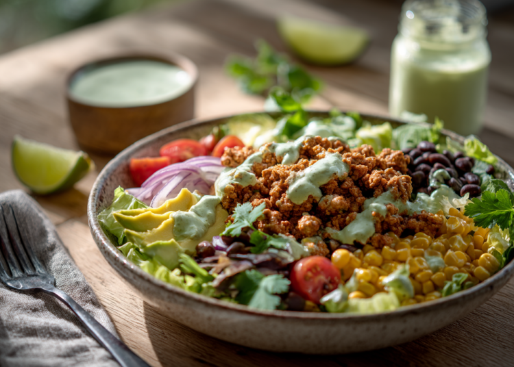 Crumbly Turkey Taco Salad With Avocado Cream Recipe