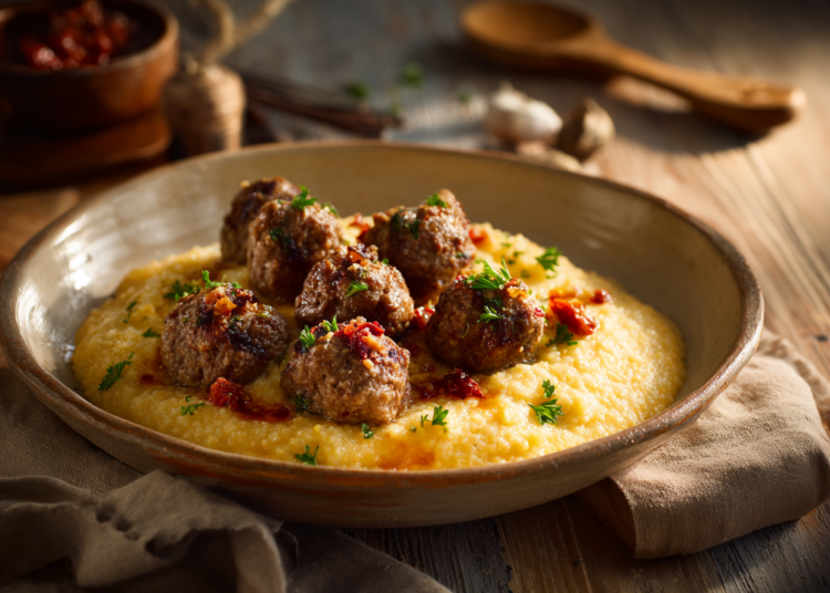 Delicious Lamb Meatballs With Sun-Dried Tomato Polenta