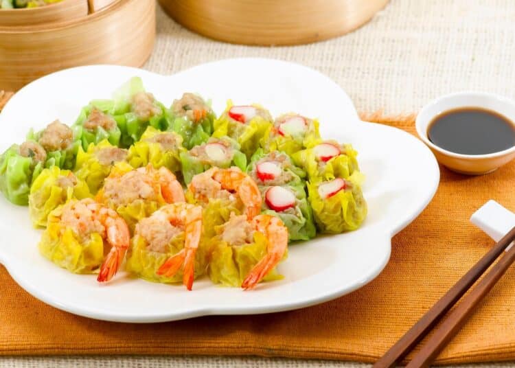 Delicious Authentic Chinese Dim Sum Recipe Served With Soy Sauce And Sesame Oil