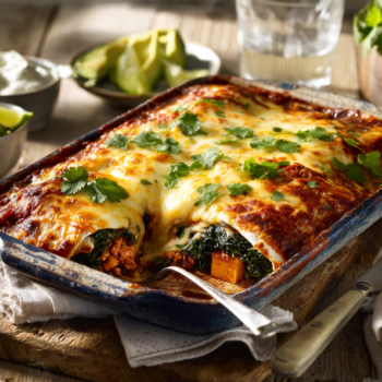 Savoury Turkey, Sweet Potato And Kale Enchiladas