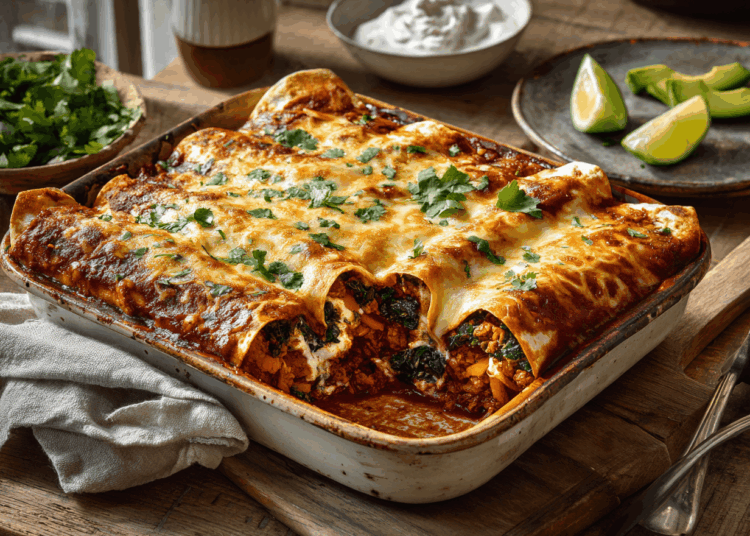 Savoury Turkey, Sweet Potato And Kale Enchiladas