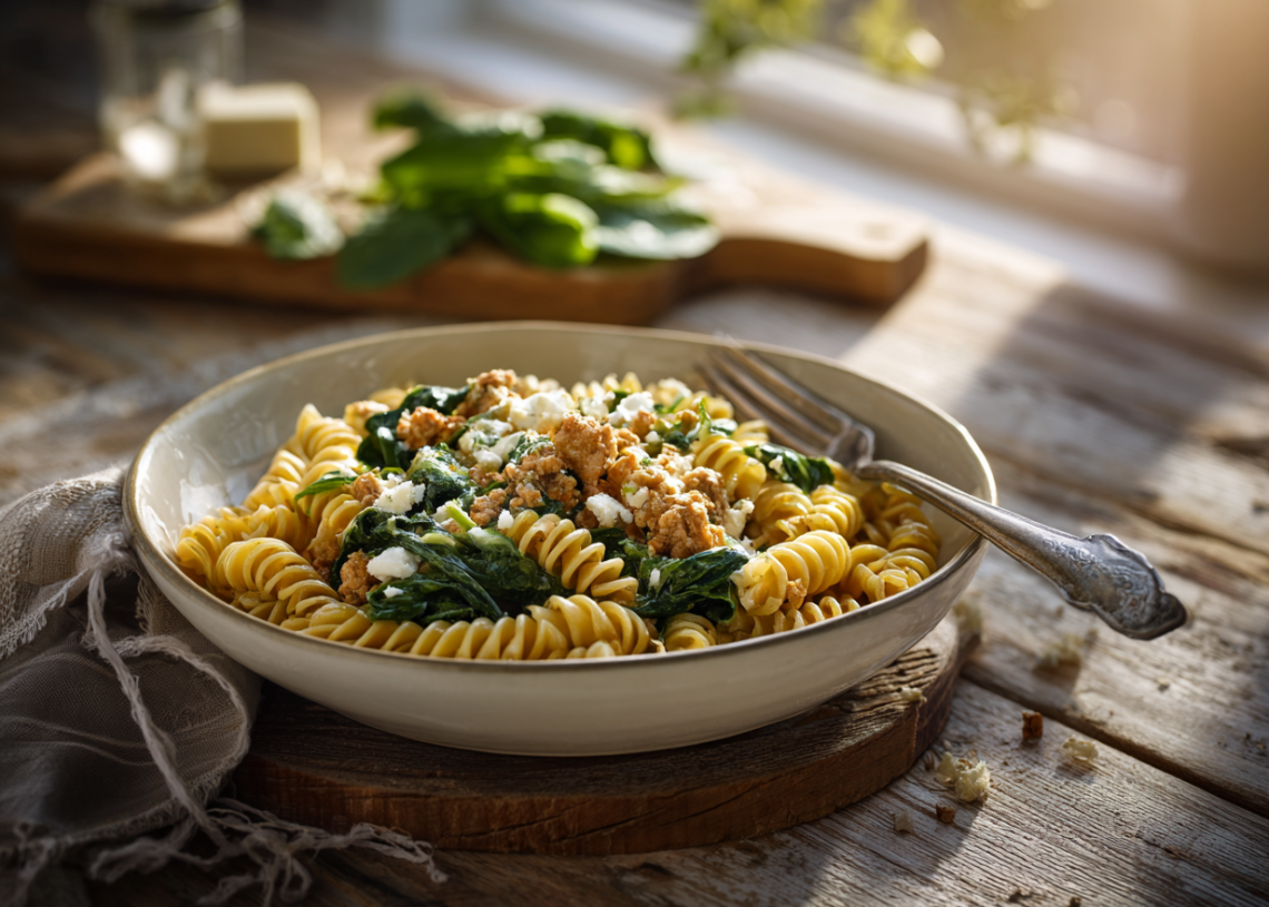 Easy Six Ingredient Fusilli Chicken And Spinach Recipe
