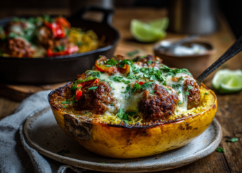 Low Carb Meatball Stuffed Spaghetti Squash