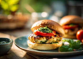 Delightful Chicken Pesto Burgers With Tomato Topping