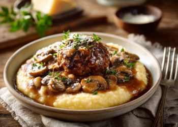 Awesome Fantastic Meatballs With Mushroom Sauce And A Creamy Parmesan Polenta