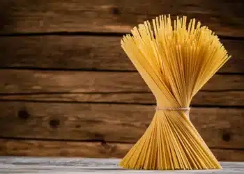 A Bunch Of Spaghetti Dry Tied With A Rope.