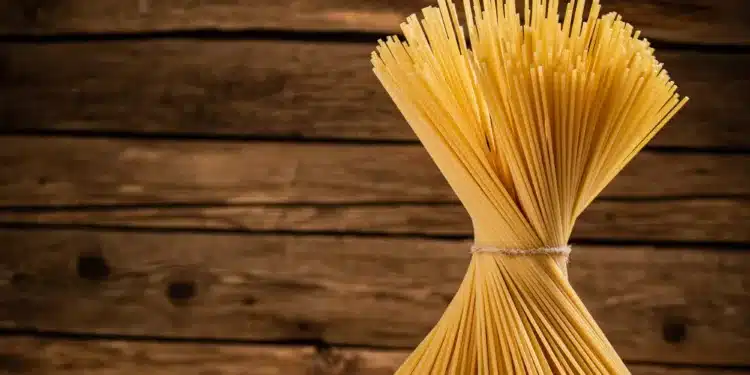 A Bunch Of Spaghetti Dry Tied With A Rope.