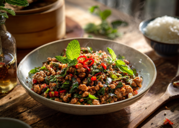 Spicy Mint Chopped Chicken With Ground Pork Recipe